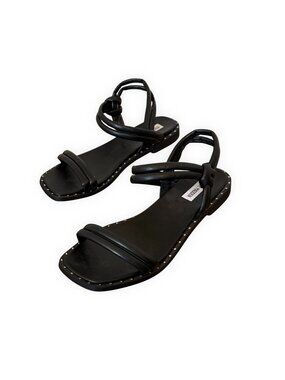 Steve Madden Javva Black Strappy Flat Sandals Studded Trim Size 10